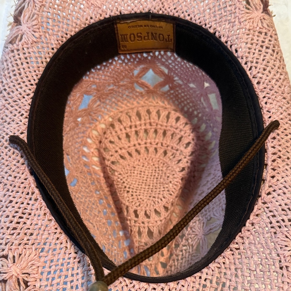 Women’s Straw Crochet Cowboy Hat in Light Pink - Picture 2 of 3